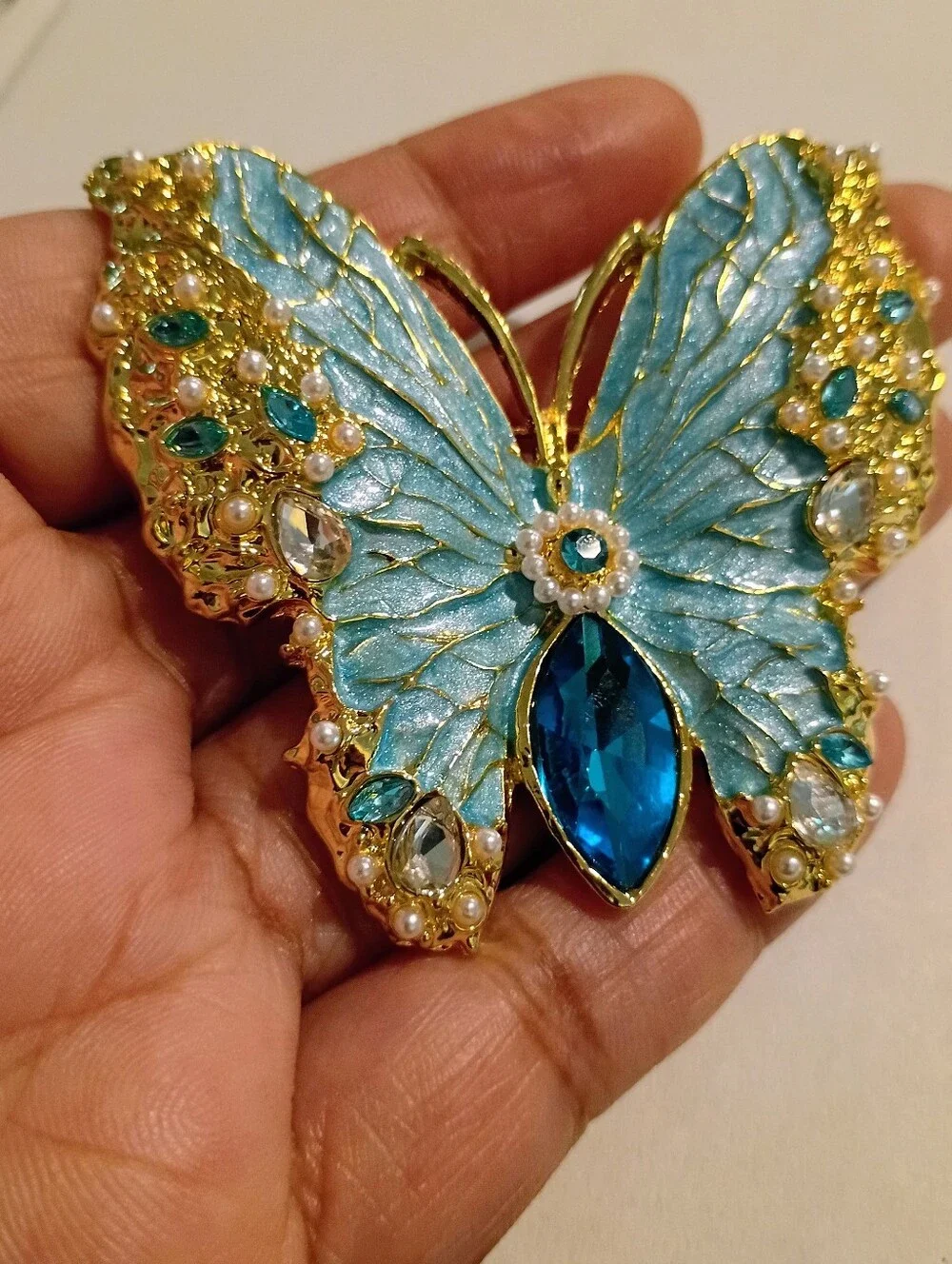 New Gold-Tone Blue Butterfly Crystal Brooch - Women's Jewelry